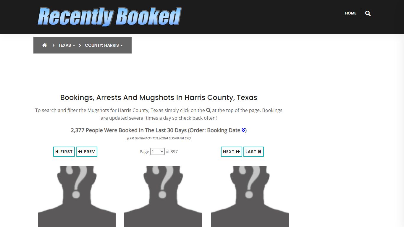 Bookings, Arrests and Mugshots in Harris County, Texas - Recently Booked