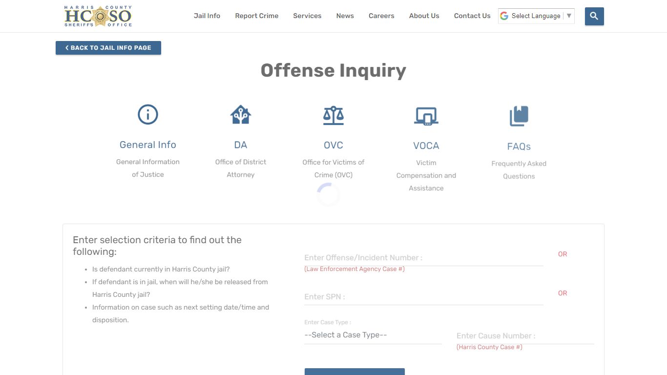 Offense Inquiry—Harris County Texas Sheriff's Office